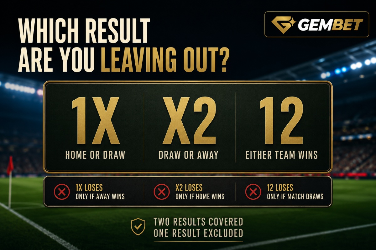 Double chance betting on Gembet showing 1X X2 and 12 football result coverage