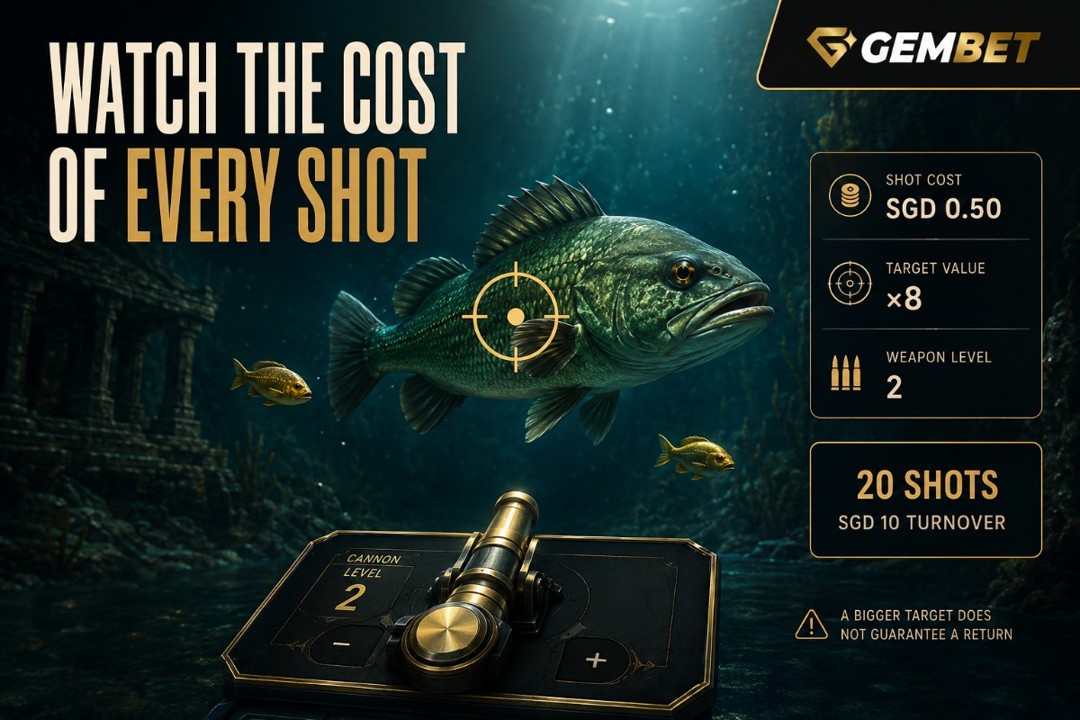 Fishing games on Gembet showing shot cost target value weapon level and repeated firing
