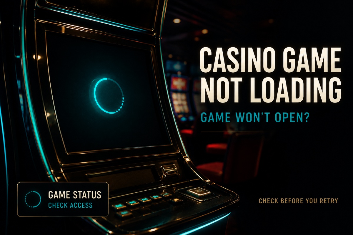 Casino Game Not Loading guide showing a premium slot machine with a game access problem