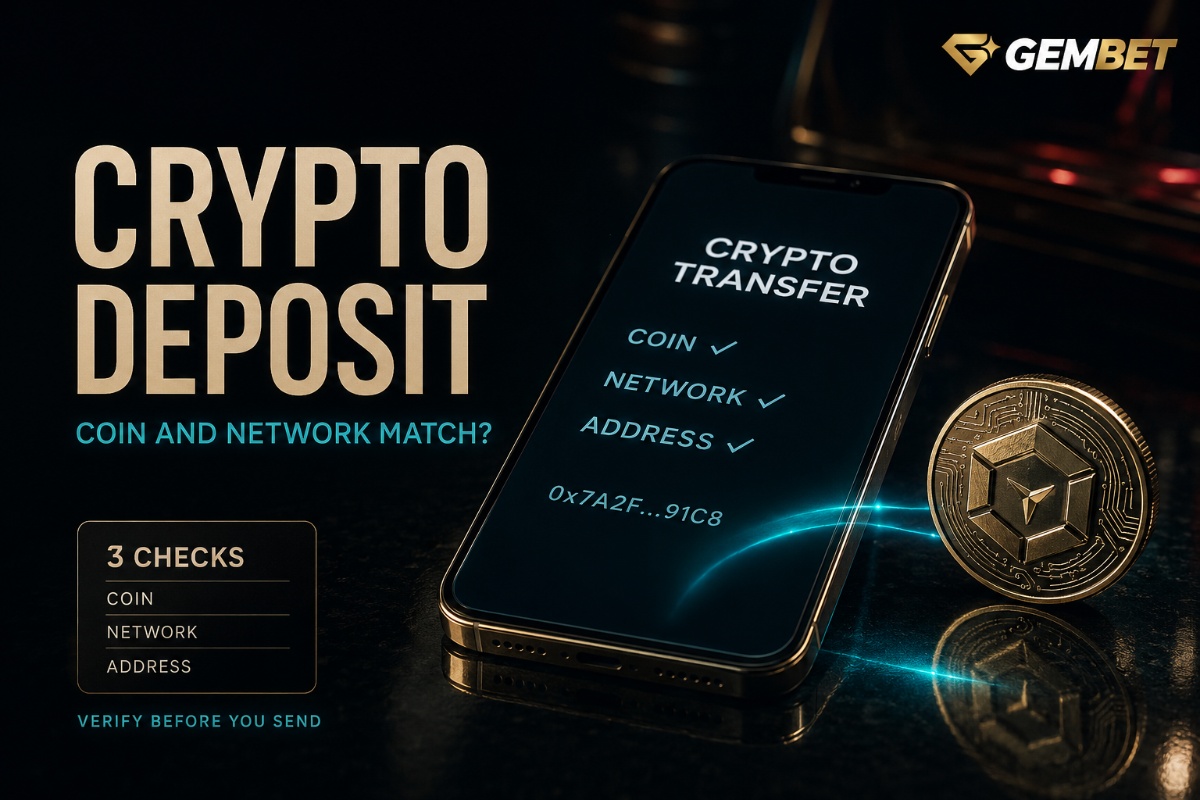 Crypto Deposit guide showing a secure wallet address and blockchain network check