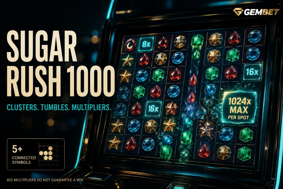 Sugar Rush 1000 guide showing cluster tumbles and growing multiplier positions