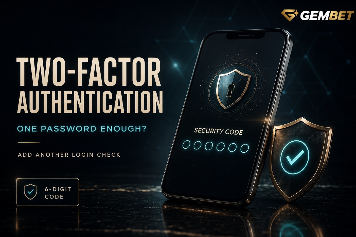 Two-Factor Authentication guide showing secure six-digit login protection for a Gembet account